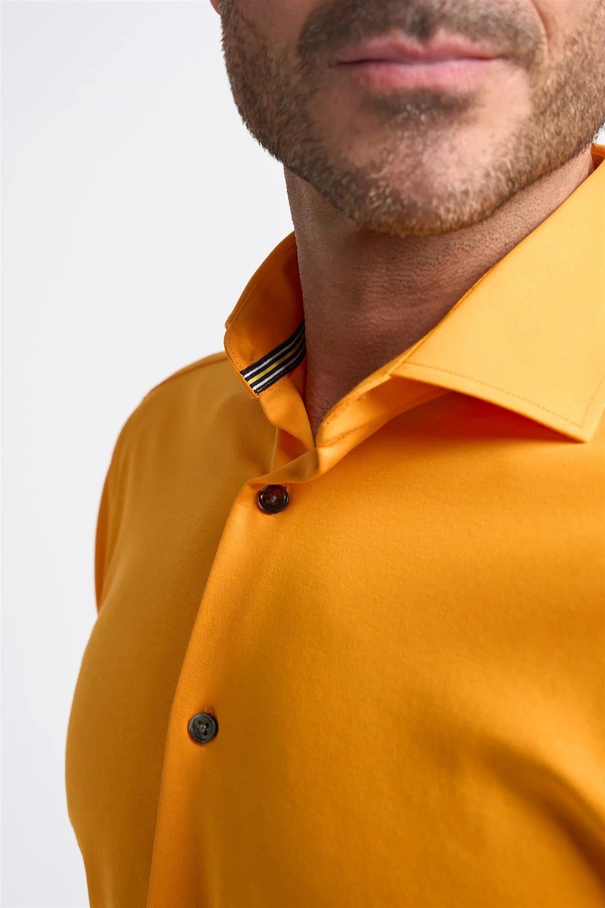 Men's Cotton Slim Fit Long Sleeve Shirt - ASHLEY - Flame Orange