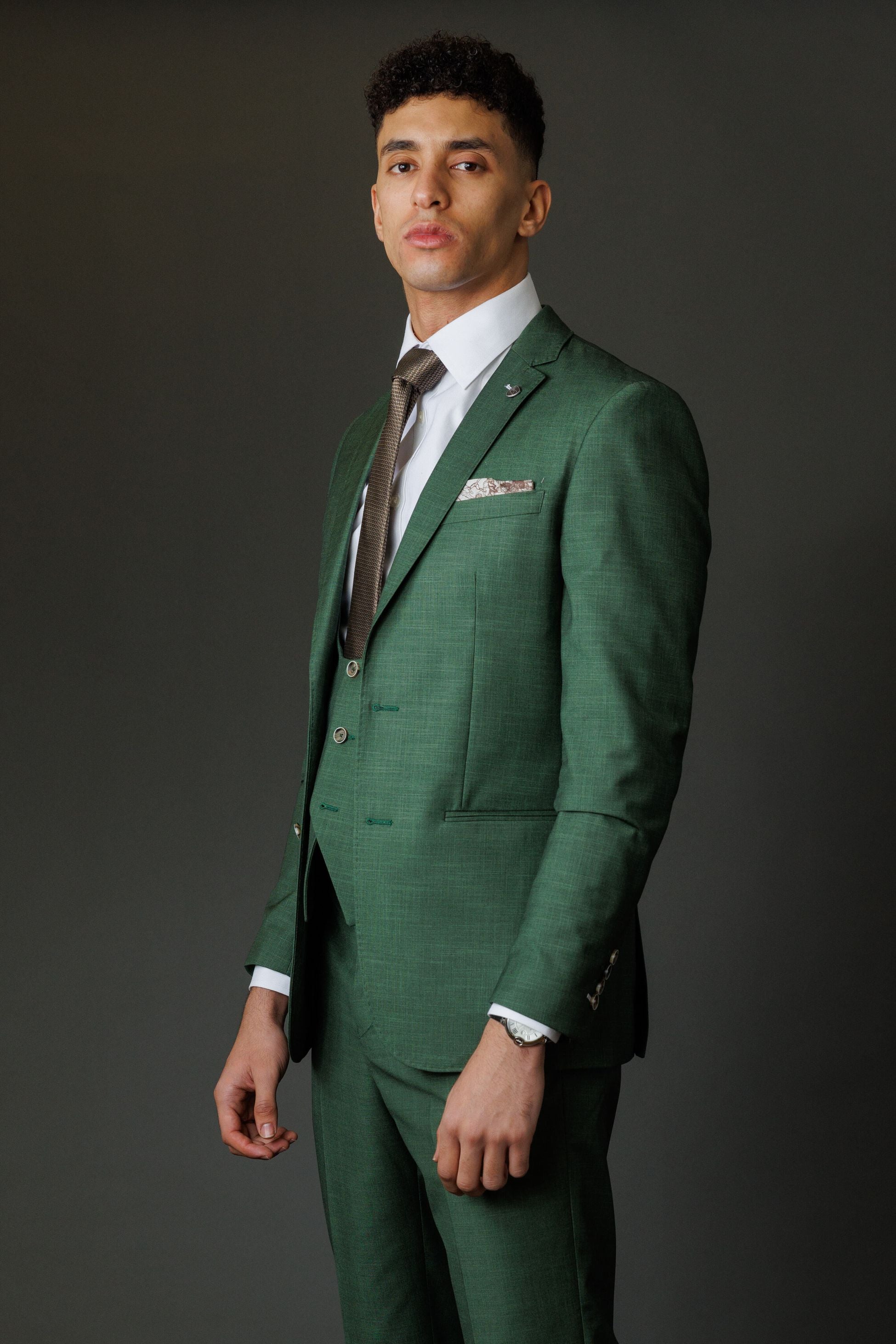 Men's Lightweight Slim Fit Self Patterned Suit - Camden Green - Green