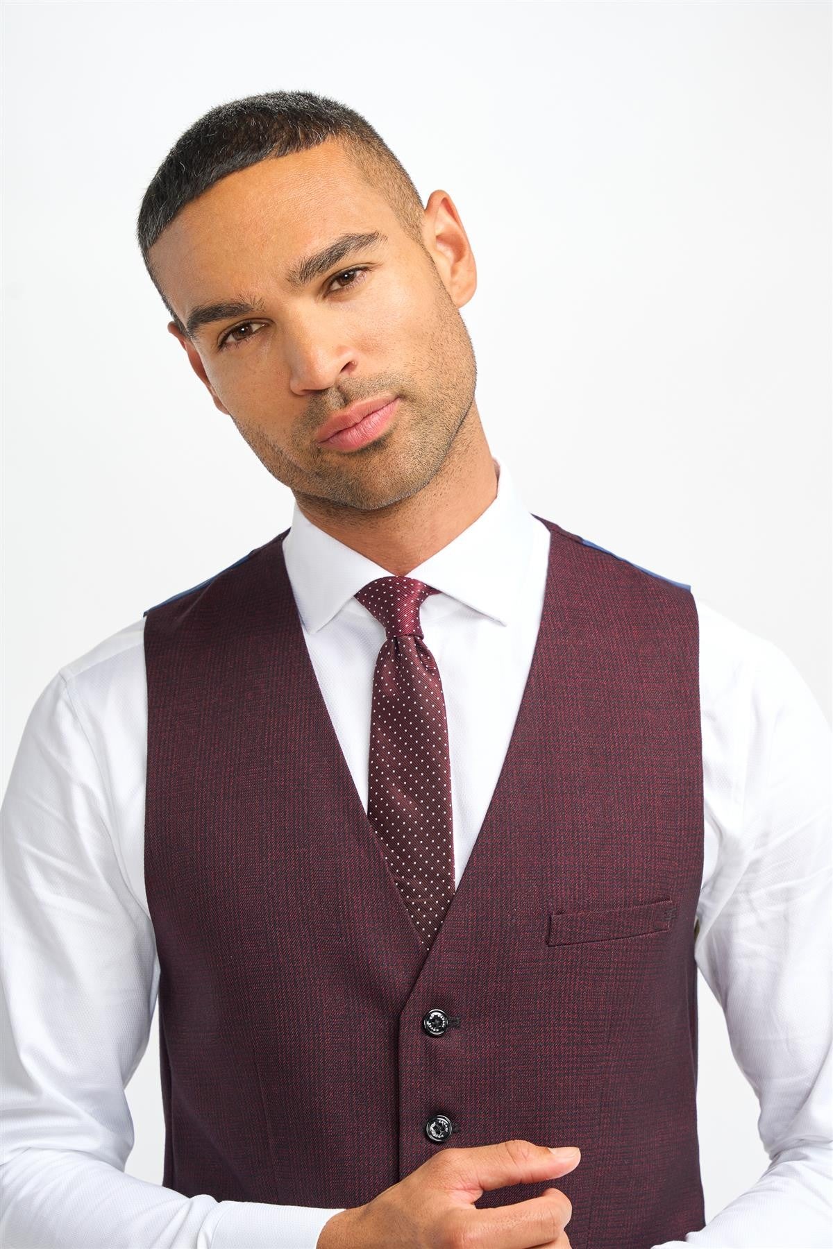 Men's Tweed Check Vest - CARIDI WINE - Wine