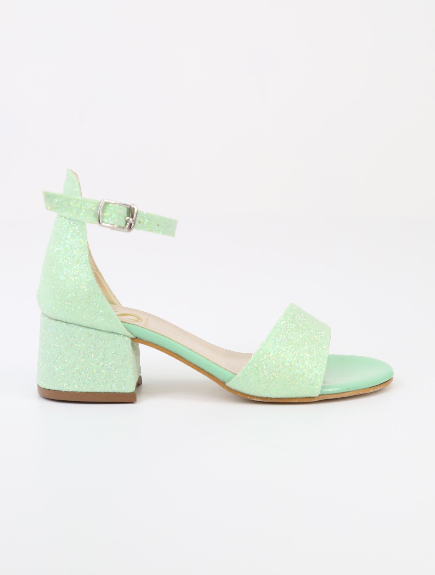 Girls Ankle-Strap Block Heel Sandals - SPARKLE - Green