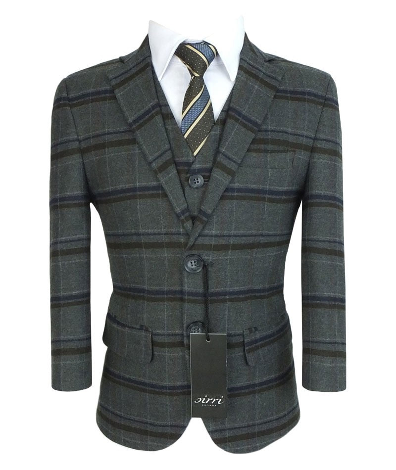 Boys Tailored Fit Charcoal Grey Check Suit - Charcoal Grey