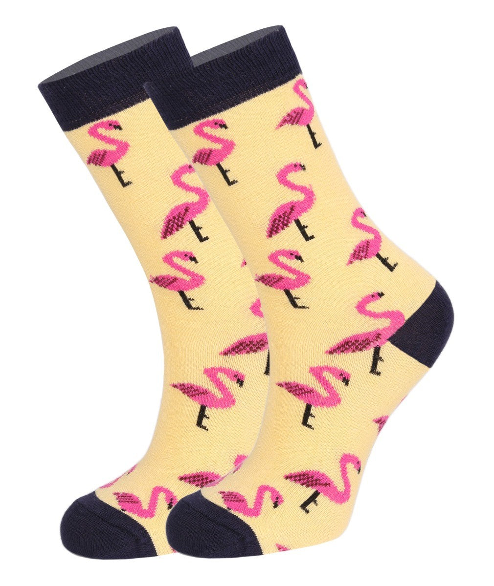 Unisex Kids Flamingo Socks- Novelty - Yellow - Pink- Navy Blue