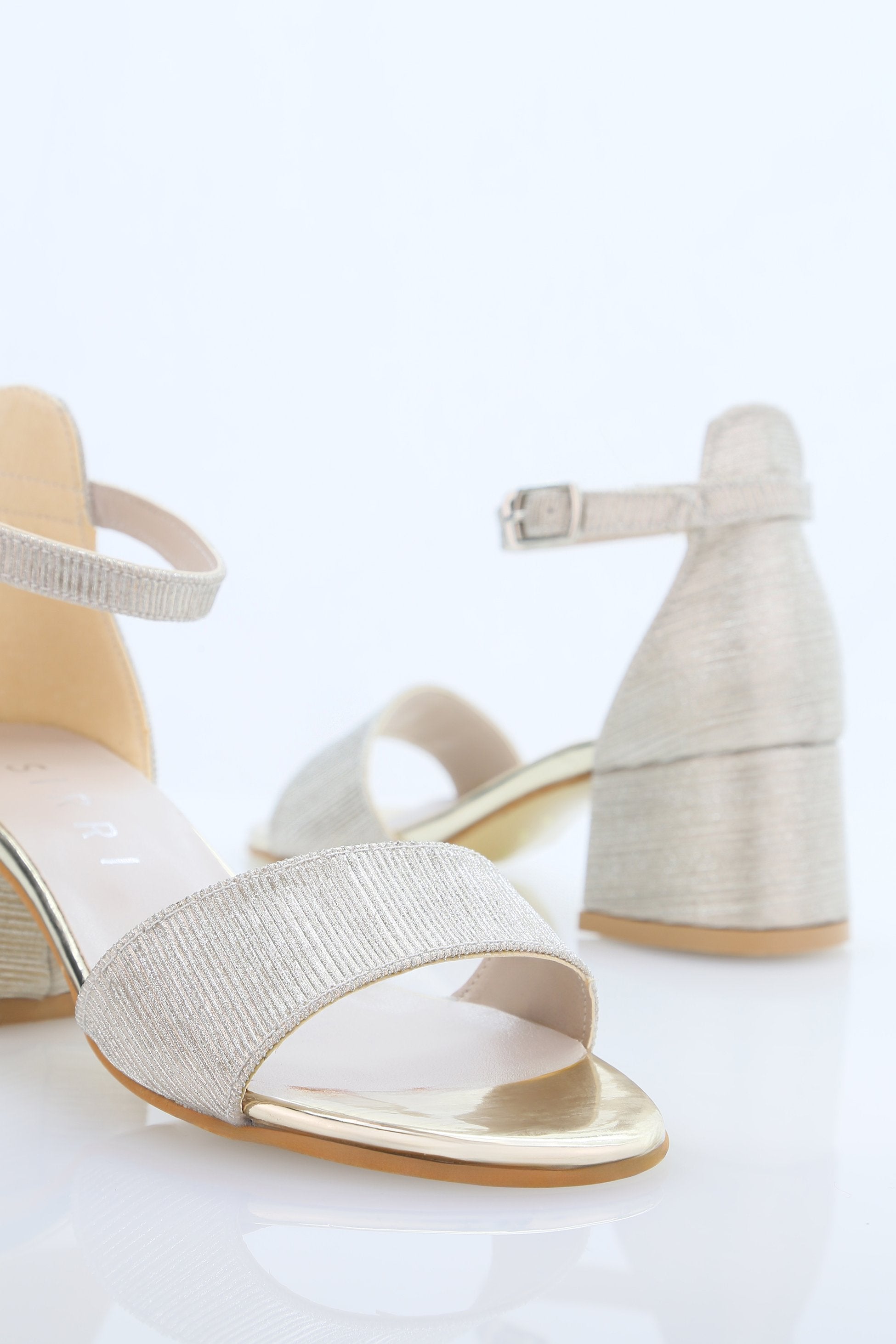 Girls Textured Silver Block Heel Sandals - JENNY - Gold