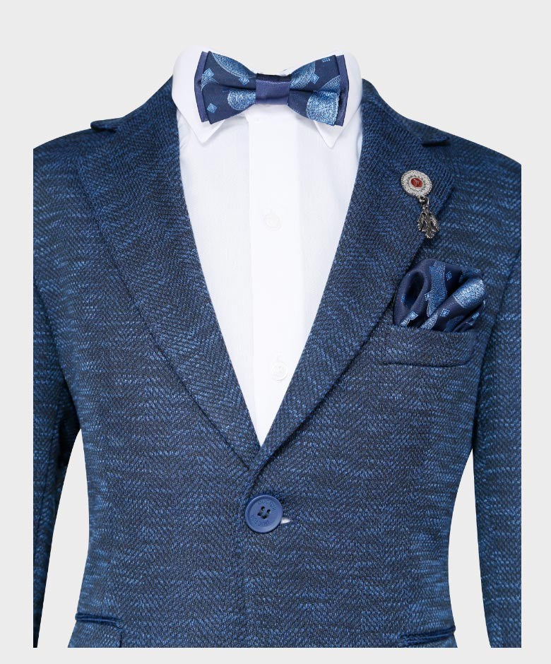 Boys Tailored Fit Birdseye Blazer - Navy Blue