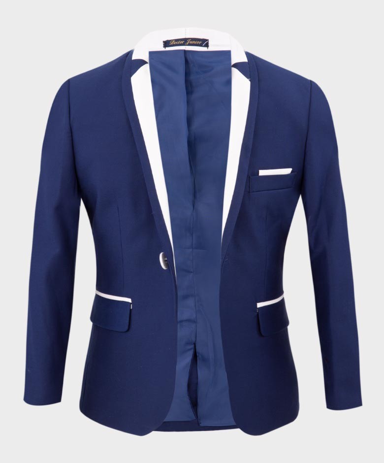 Boys Exclusive Piping Tuxedo Suit - Dark Blue - White