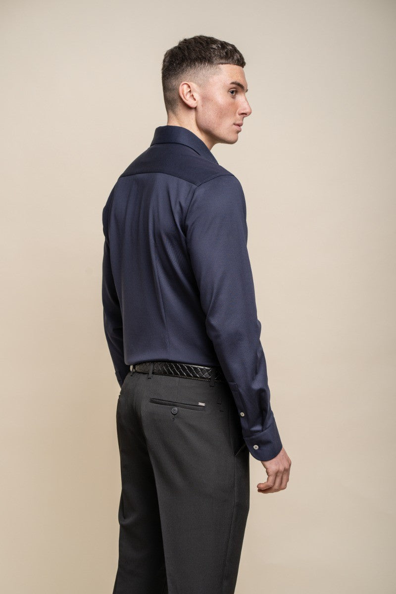 Men's Cotton Slim Fit Long Sleeve Shirt - ASHLEY - Navy Blue