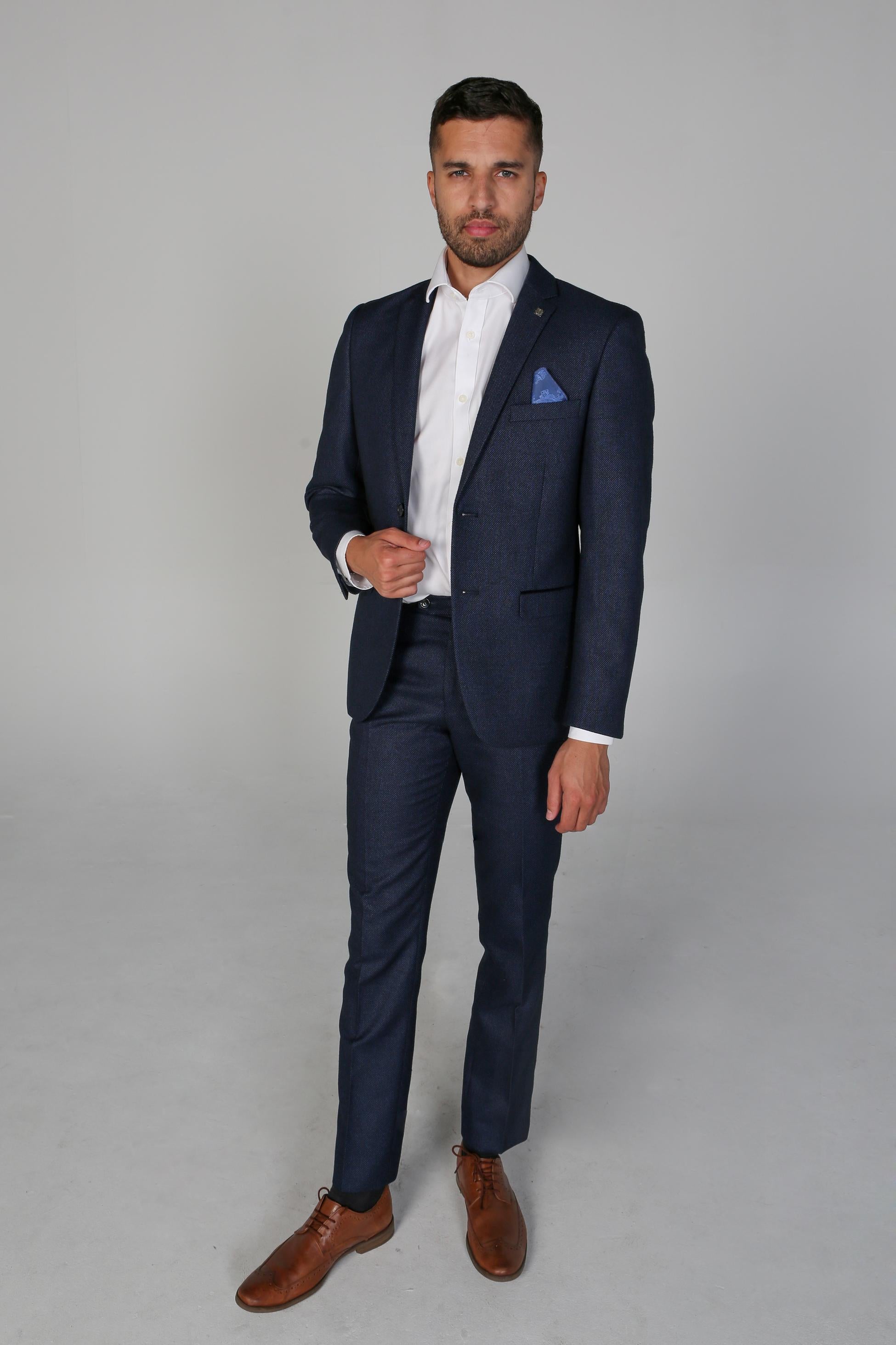 Men's Textured Formal Navy Blue Suit Jacket - ARTHUR - Navy Blue