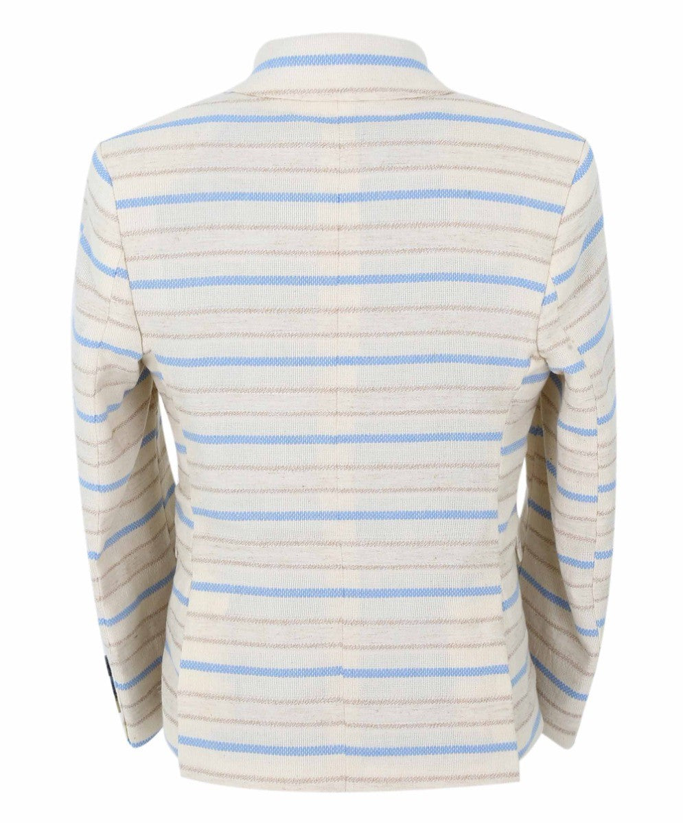 Boys Slim Fit Striped Blazer - Beige - Blue