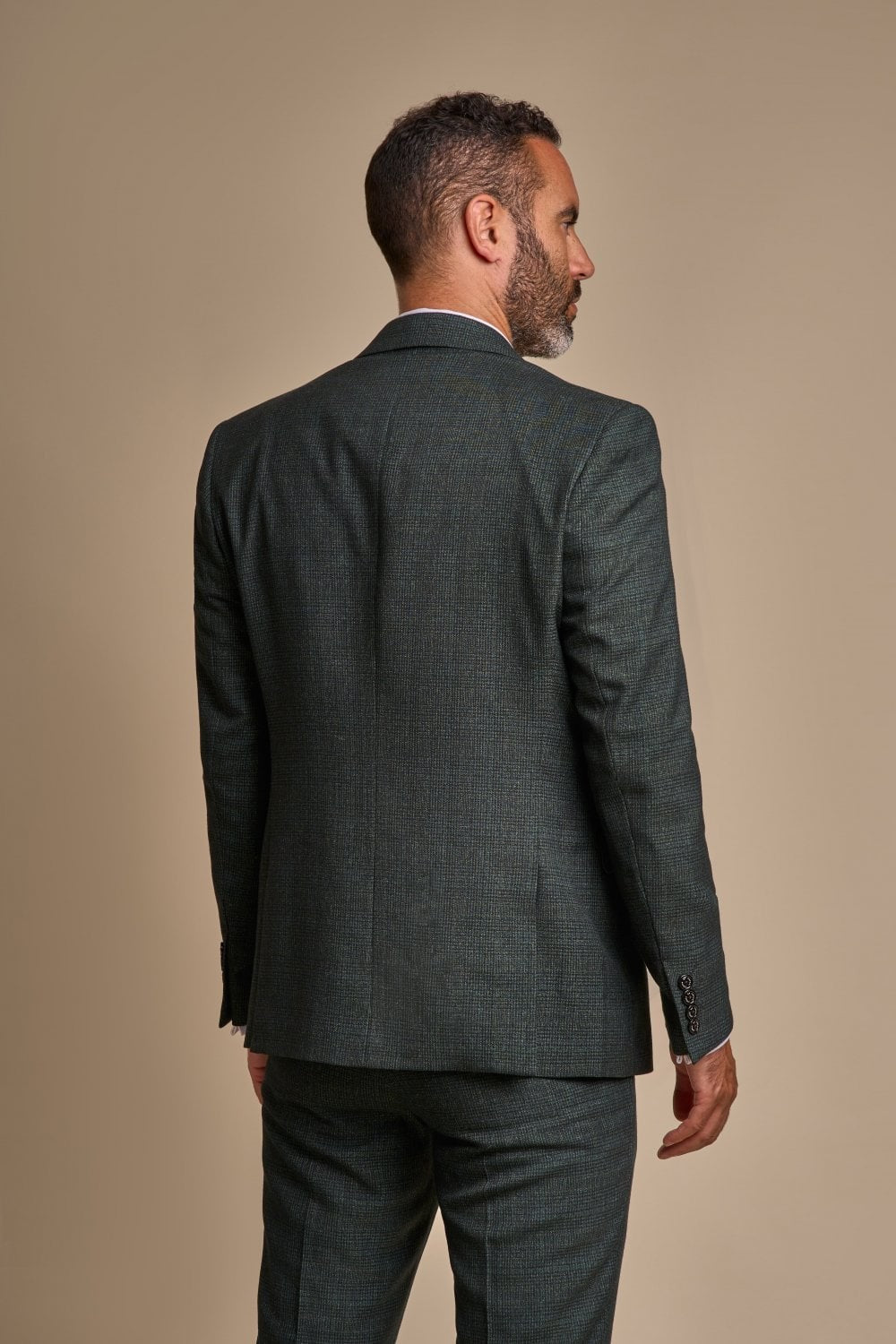 Men's Tweed Houndstooth Check Slim Fit Suit - CARIDI - Olive Green