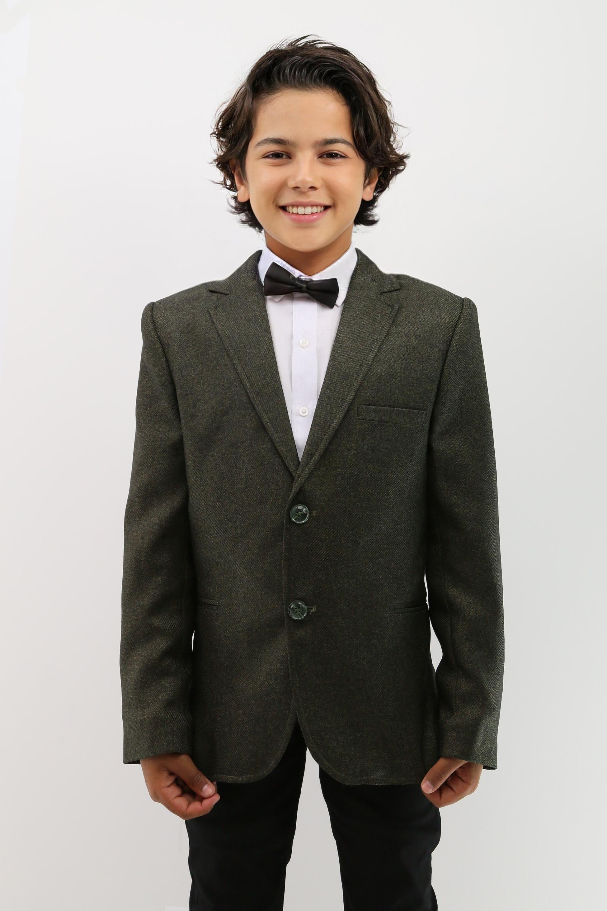 Boys Formal Textured Blazer Jacket - Khaki Green