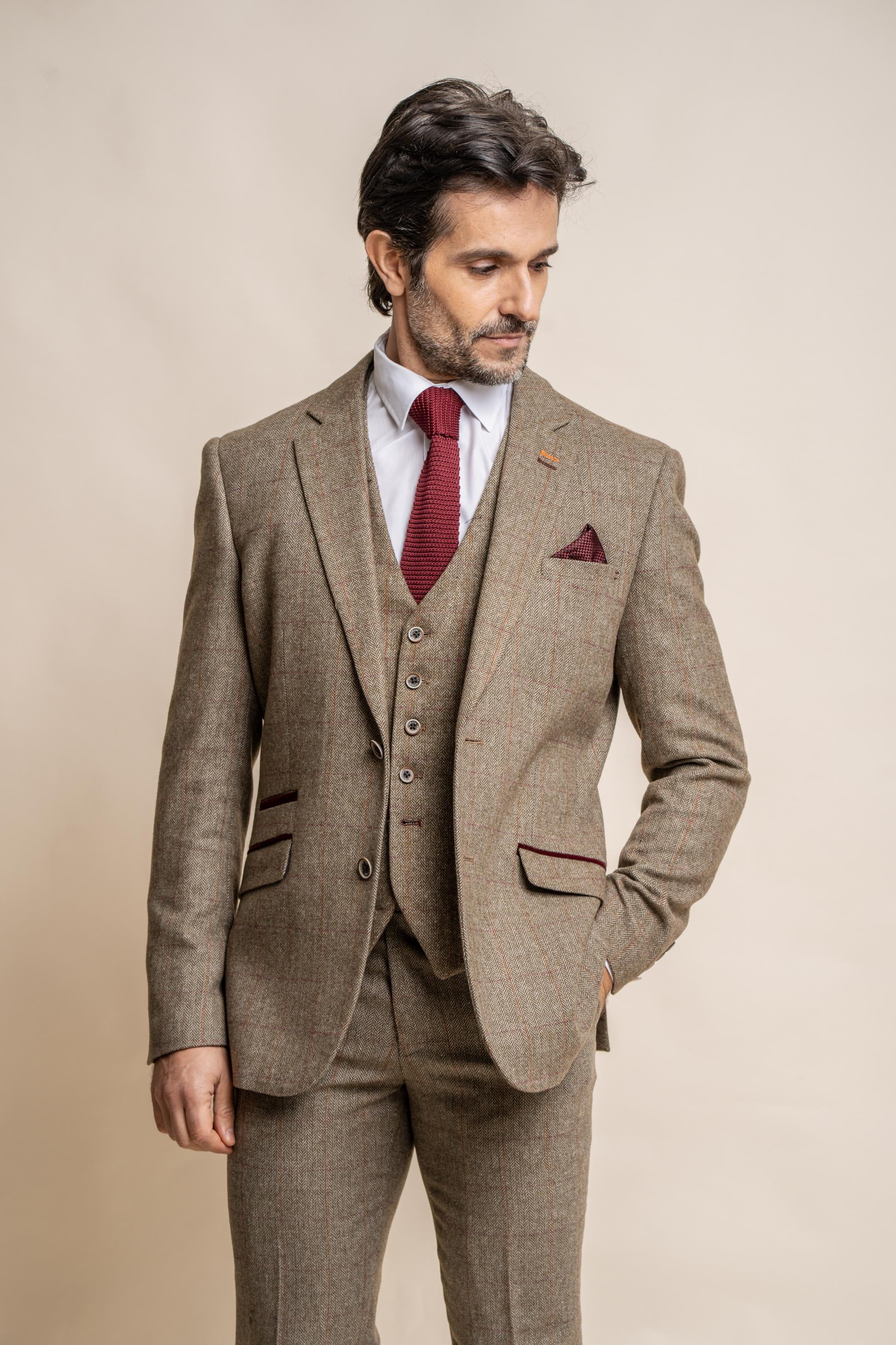 Men's Tweed Check Green Formal Suit - Gaston Sage - Sage Green