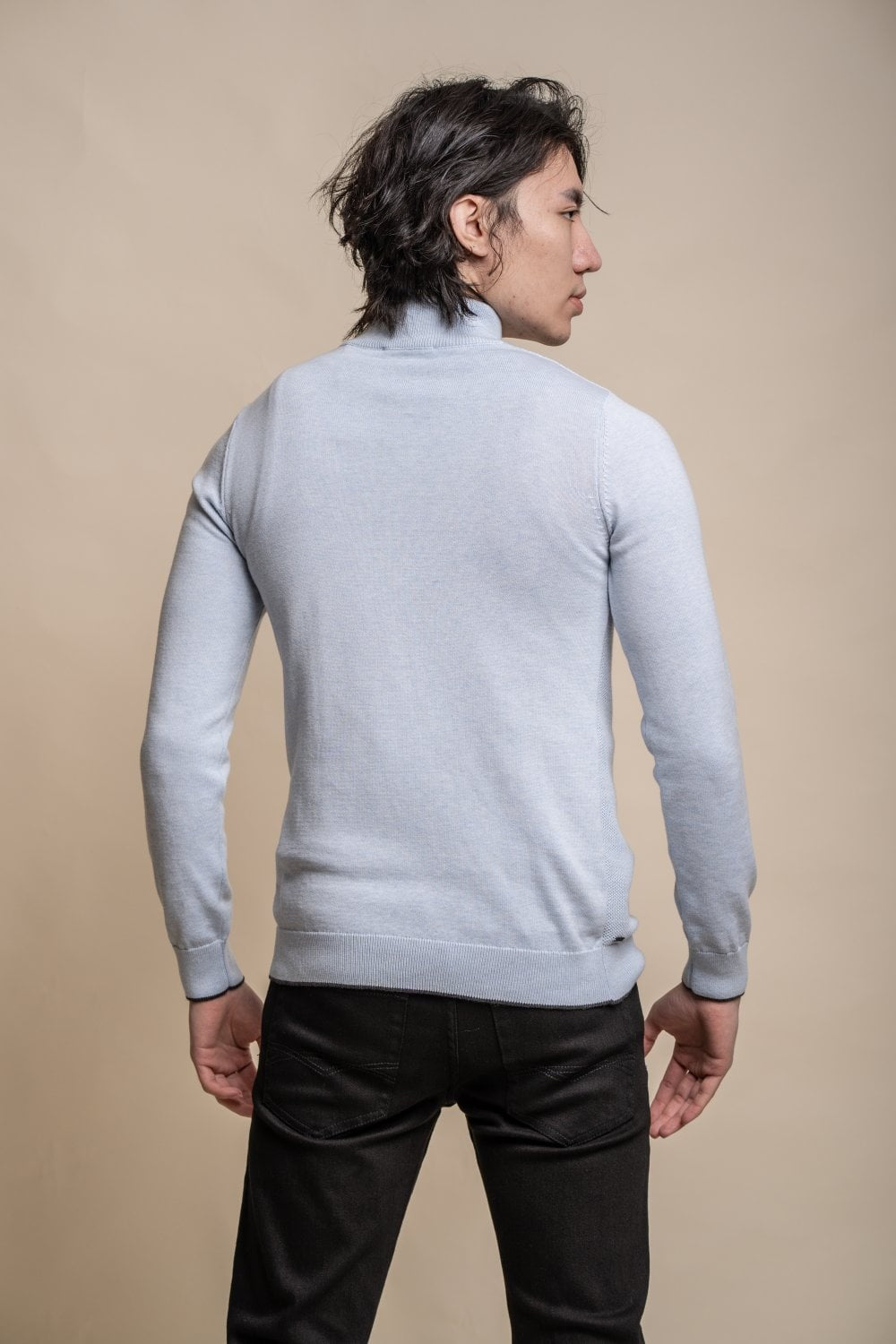 Men's Half Zip Knit Cotton Pullover - KYLE - Blue Marlin