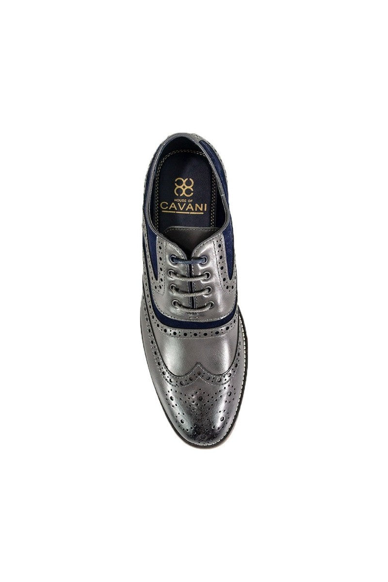 Men's Suede & Leather Oxford Brogue Shoes - ETHAN - Grey - Navy Blue