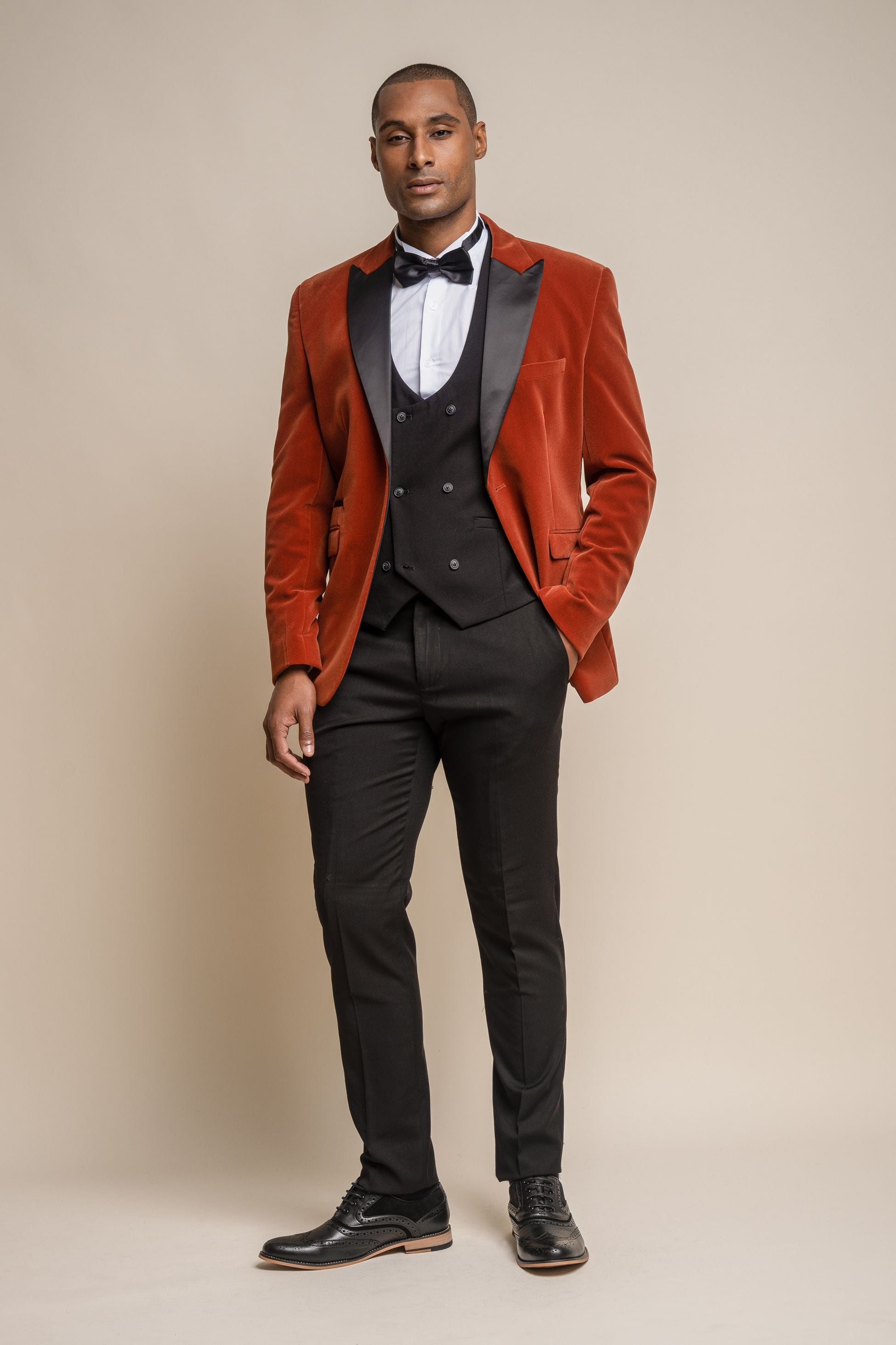 Men's Slim Fit Velvet Tuxedo Blazer - ROSA - Copper