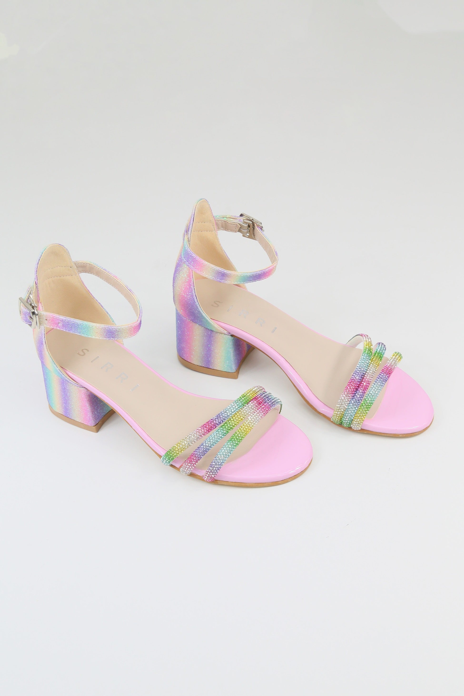 Girls' Textured Block-Heel Sandals with Rhinestone Straps - TWINKLE - Multicolour