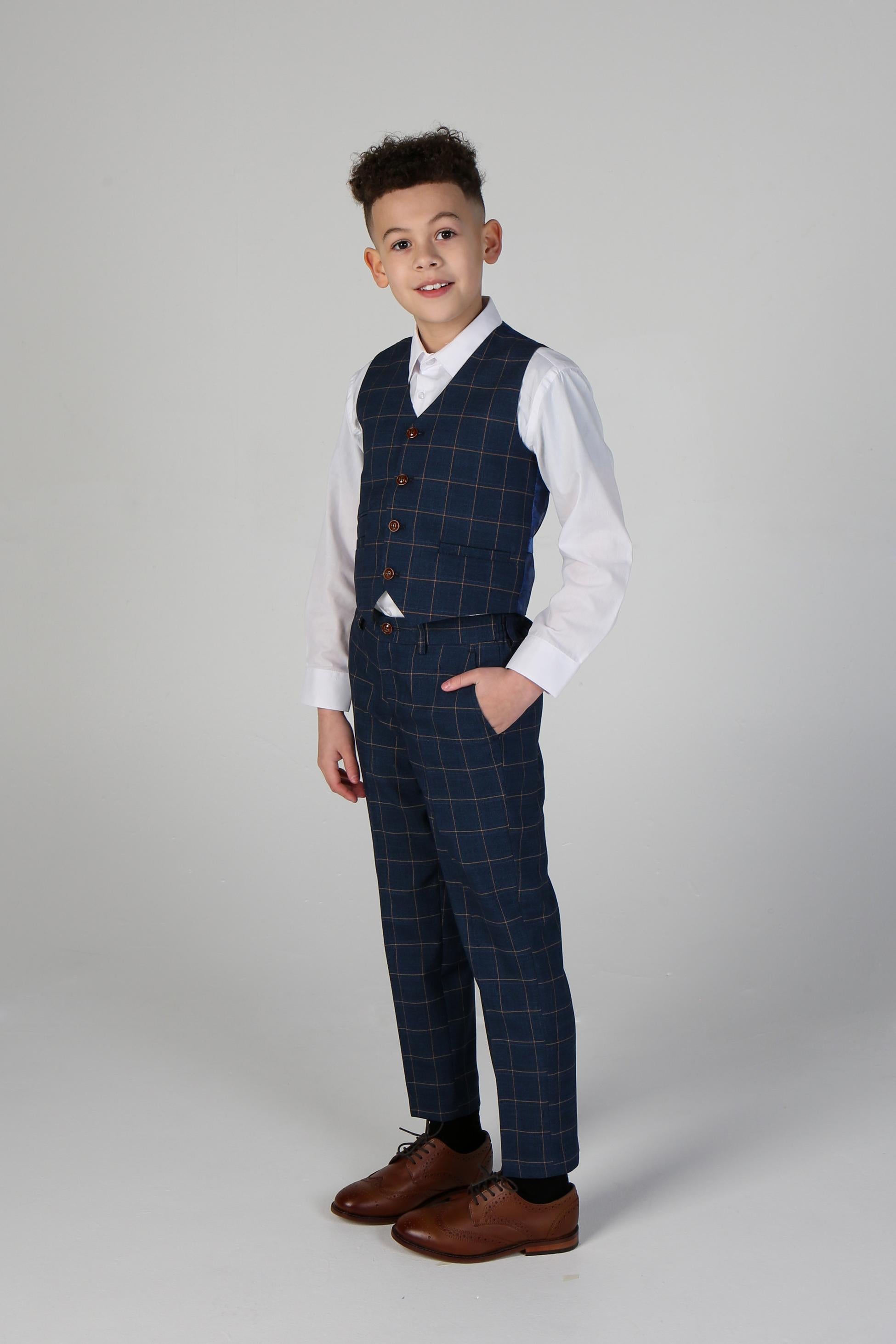 Men's Tailored Fit Windowpane Check Suit - HAMLEYS - Cornflower Blue