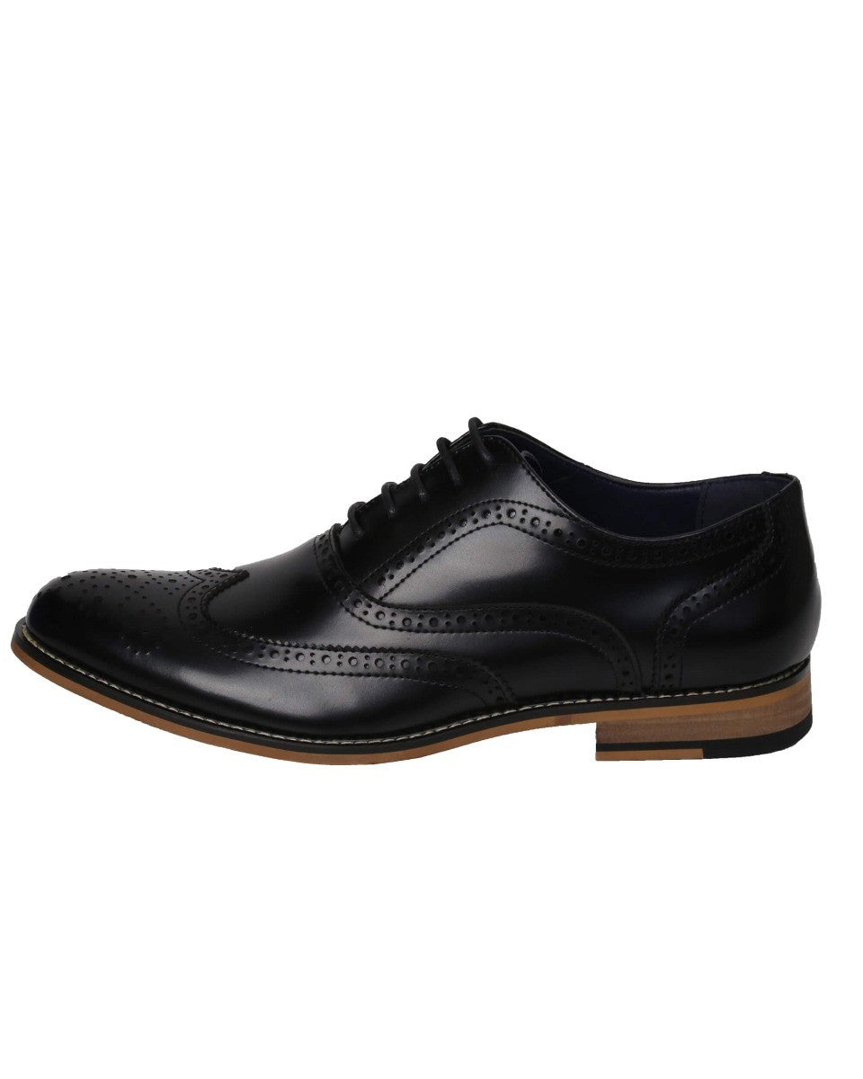 Men's Lace Up Leather Brogue Shoes - OXFORD - Black