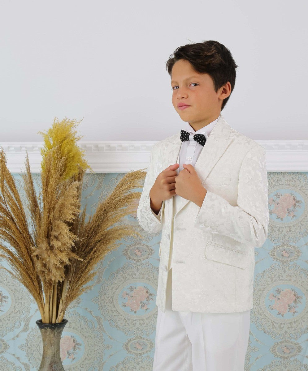 Boys Communion Patterned Slim Fit Suit - CHRISTOPHORUS - Ivory