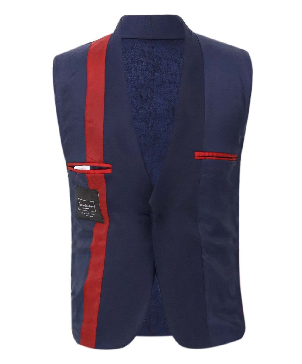 Boys Jacquard Patterned Tuxedo Suit - ASHLEY - Navy Blue