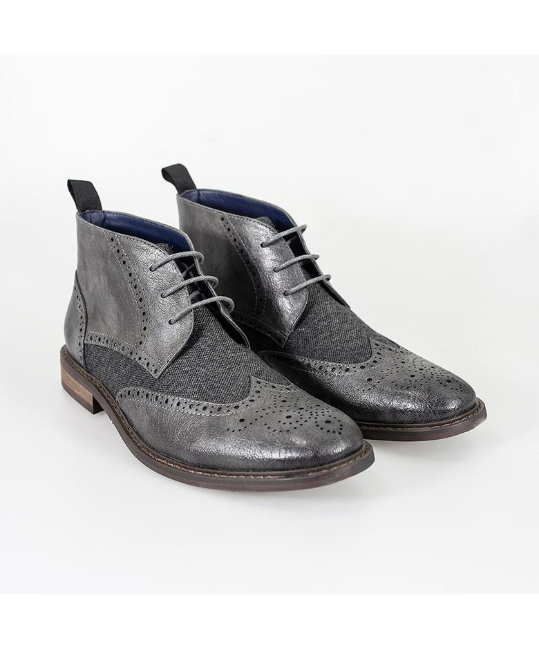 Men's Tweed Brogue Ankle Boots - CURTIS - Grey