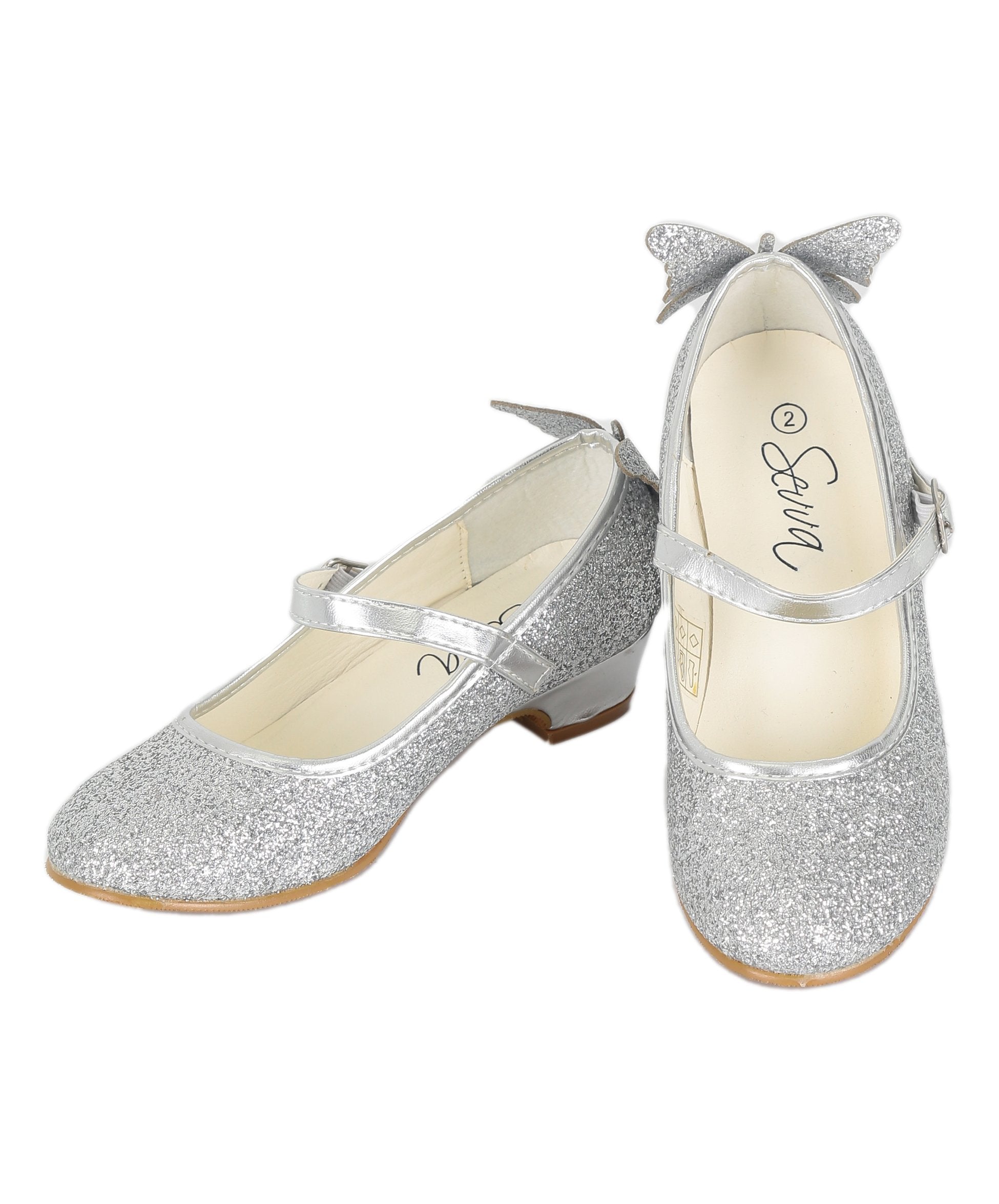 Girls' Sparkly Medium Heel Mary Jane Ankle Strap Shoes - ANNA - Silver