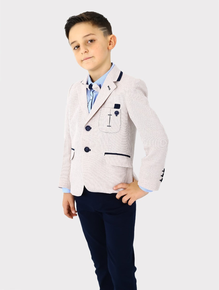 Boys Tweed-Like Beige Suit Set - ELLIOT - Beige