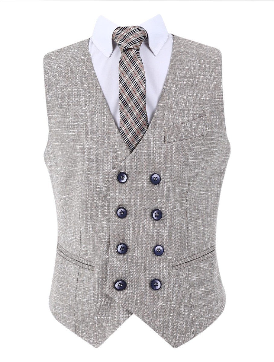 Boys Slim Fit Windowpane Check Suit - Beige