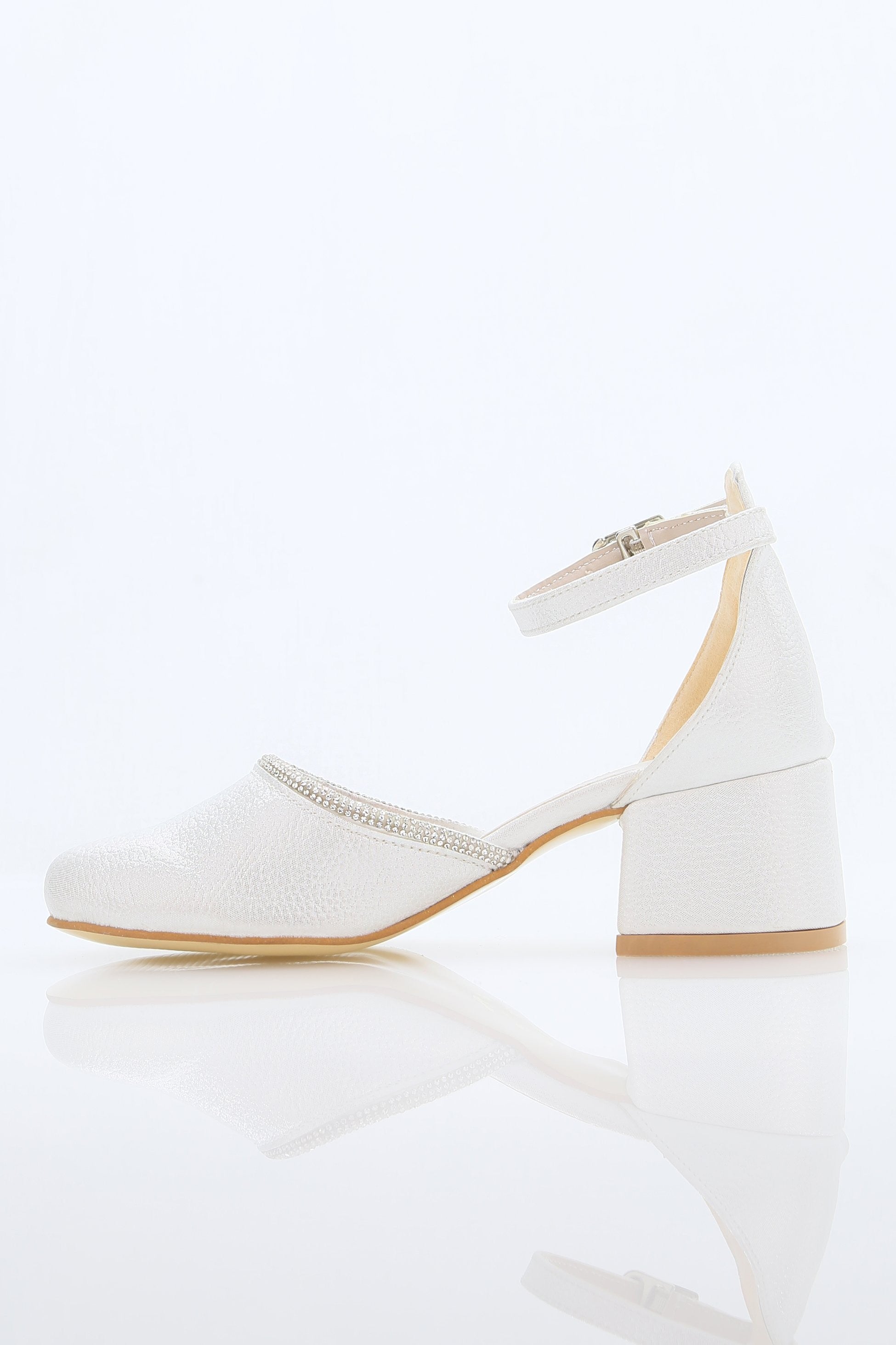 Girls' Ankle Strap Textured Block Heel Shoes – JEWEL - White