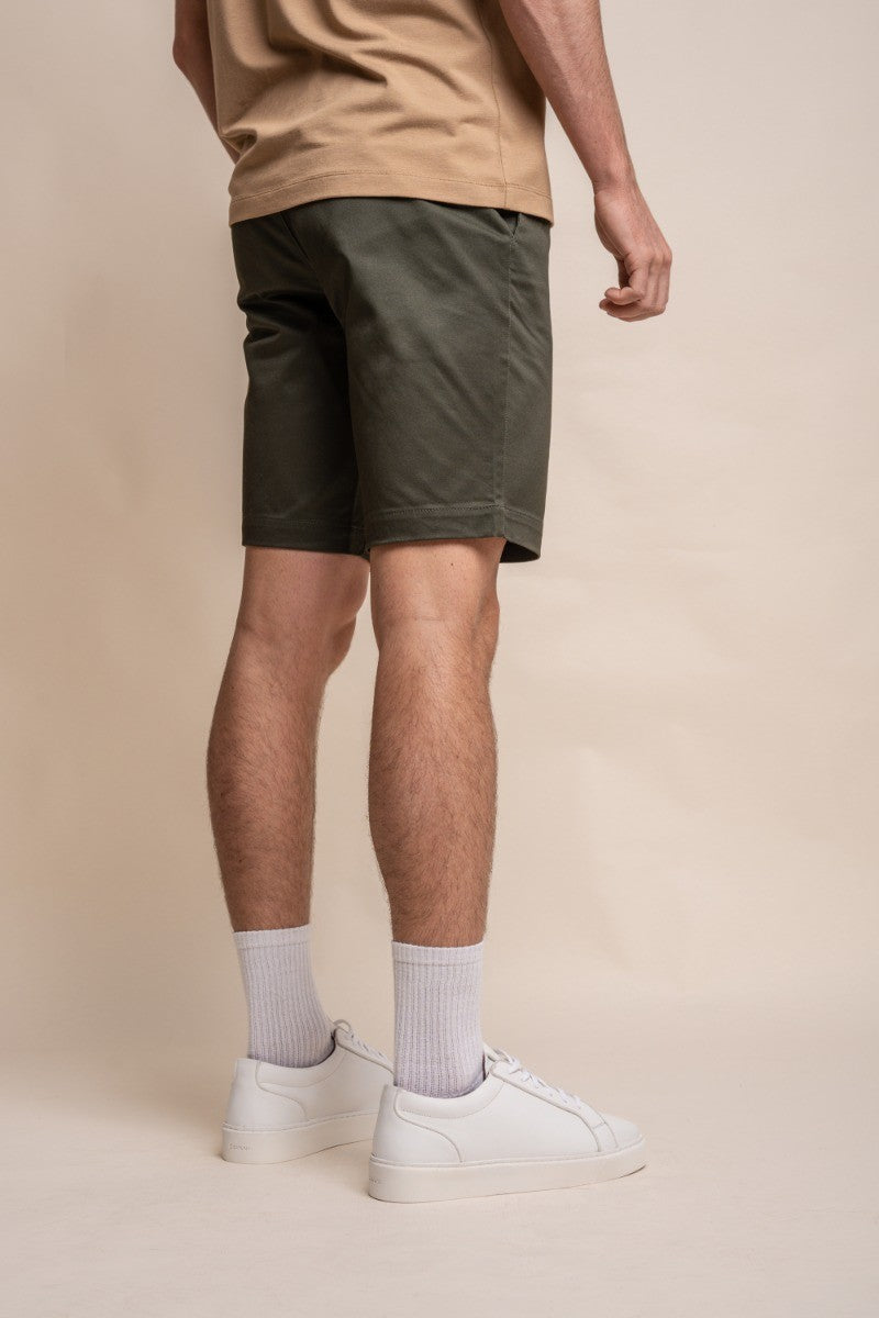 Men's Cotton Casual Slim Fit Chino Shorts - DAKOTA - Olive Green