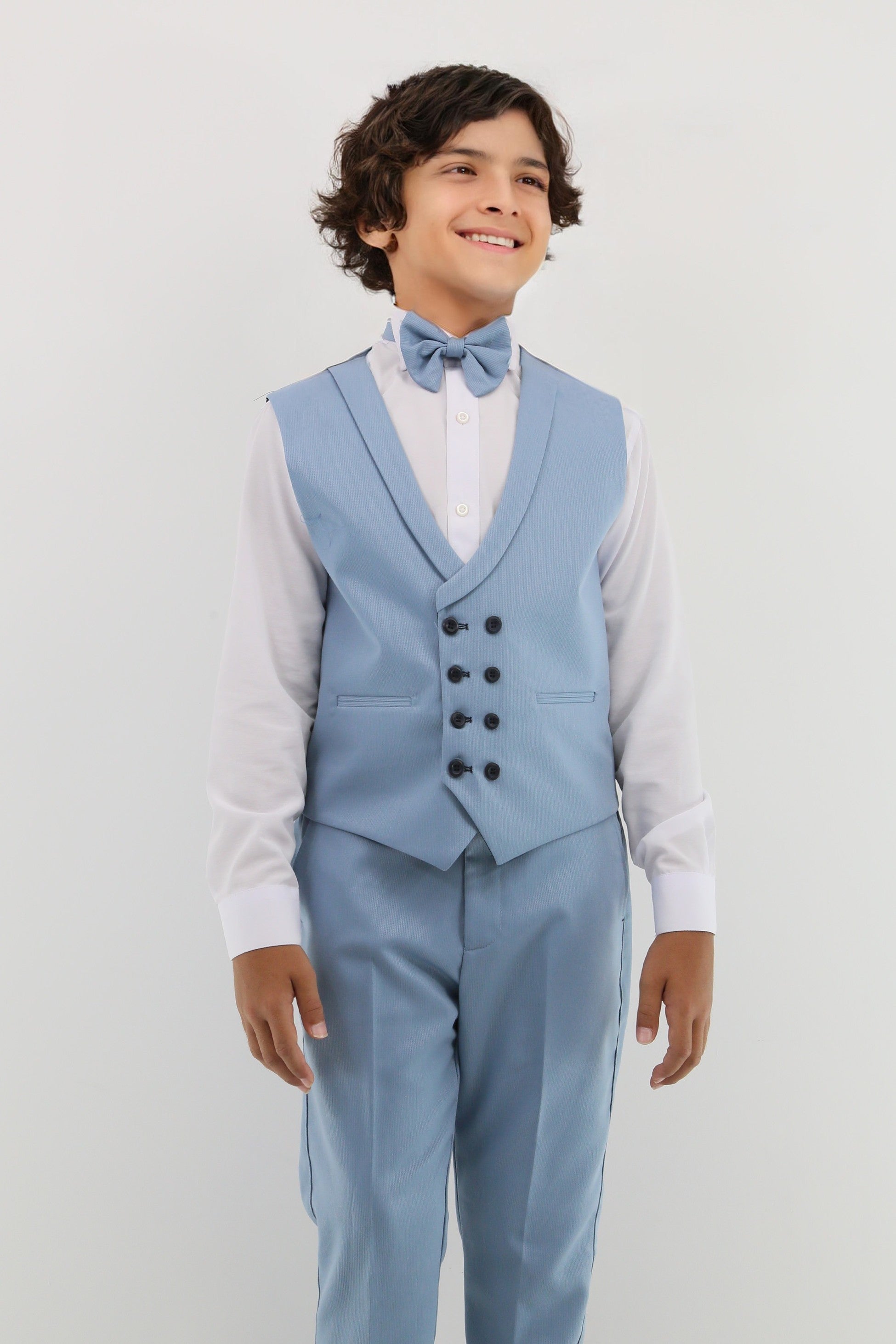 Boys Suit with Double Breasted Waistcoat 6 PC Set - Light Blue