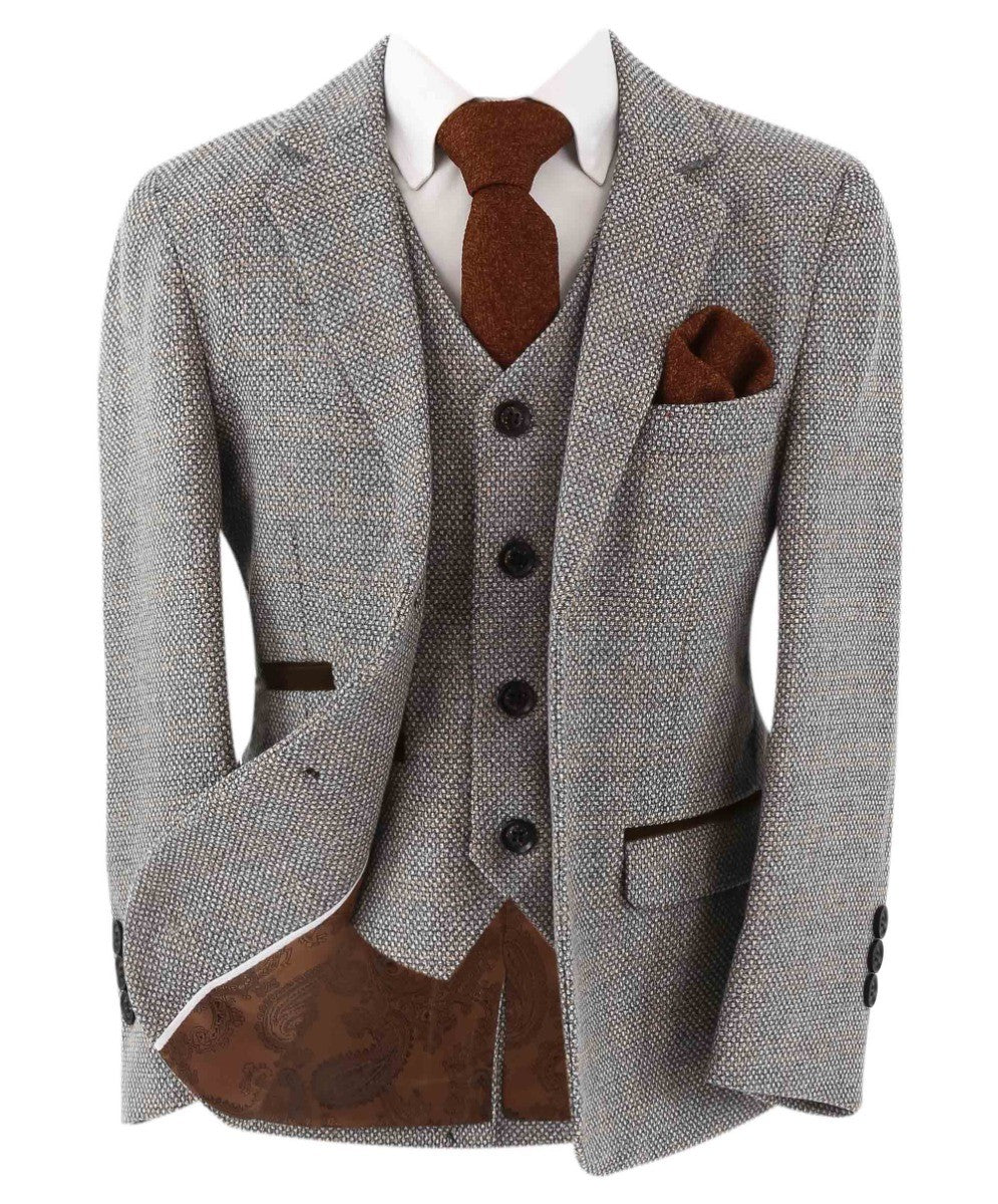 Boys Tweed Tailored Fit Formal Suit - Ralph - Cream