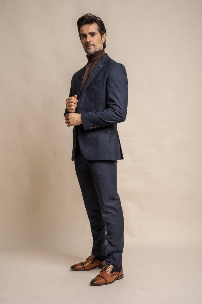 Men's Slim Fit Navy Suit Jacket - SEEBA - Navy Blue