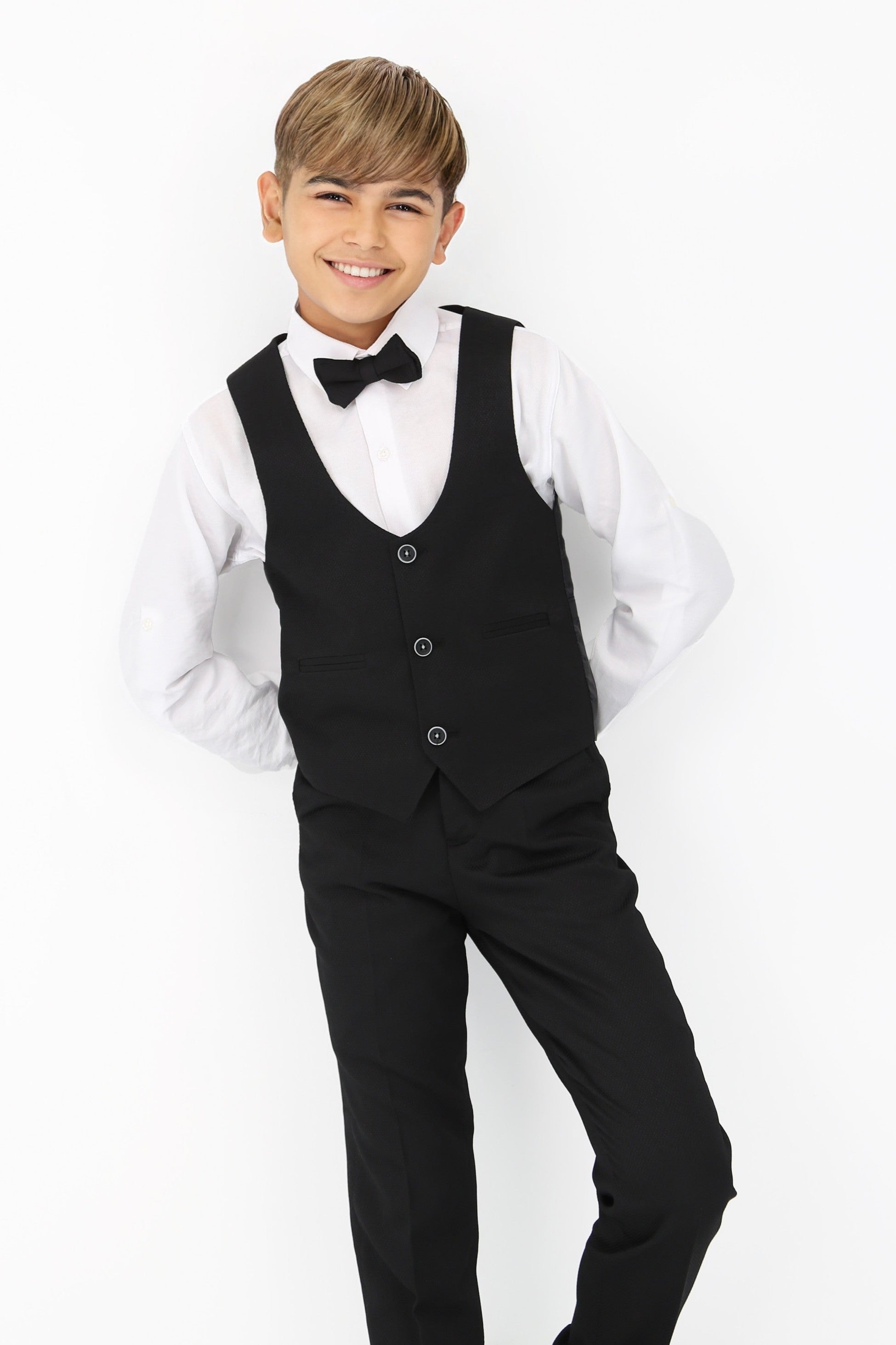 Boys' Slim Fit Self-Patterned 5 PC Suit Set - Black