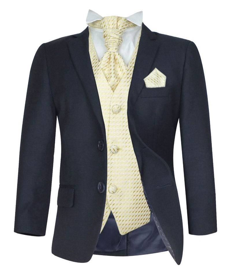 Boys 5 PC Navy Dinner Suit - Gold