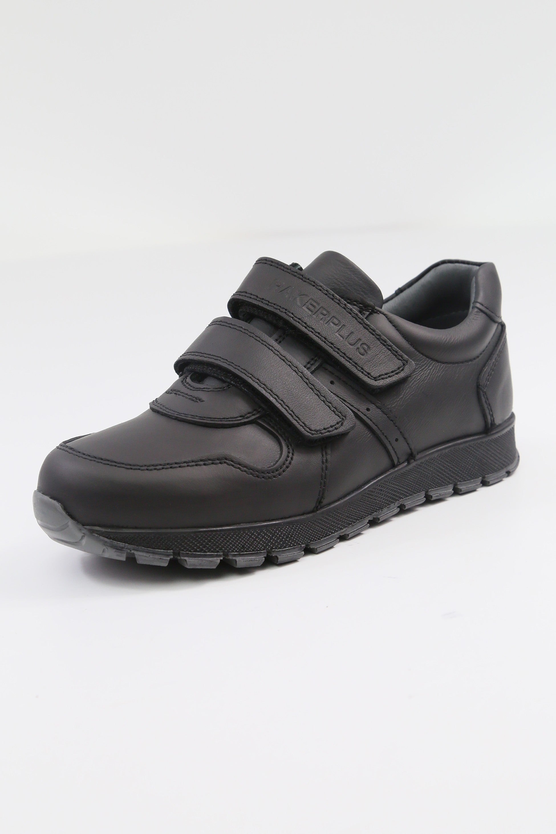 Boys Black Leather Velcro School Trainer Shoes - 3750 - Black