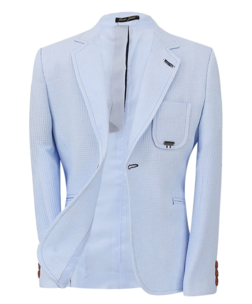 Boys Twill Single Breasted Slim Fit Blazer - TERRY - Sky Blue