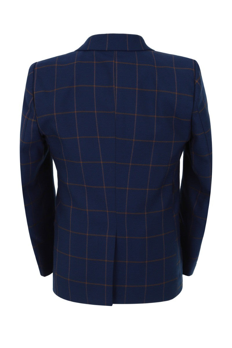 Boys Windowpane Check Navy Blue Suit Set - Navy Blue