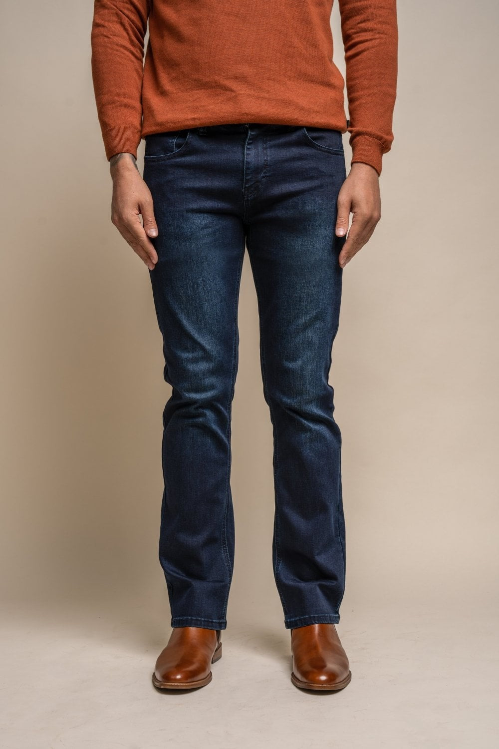 Men's Cotton Boot Cut Denim Jeans - DEMPSEY - Indigo Blue