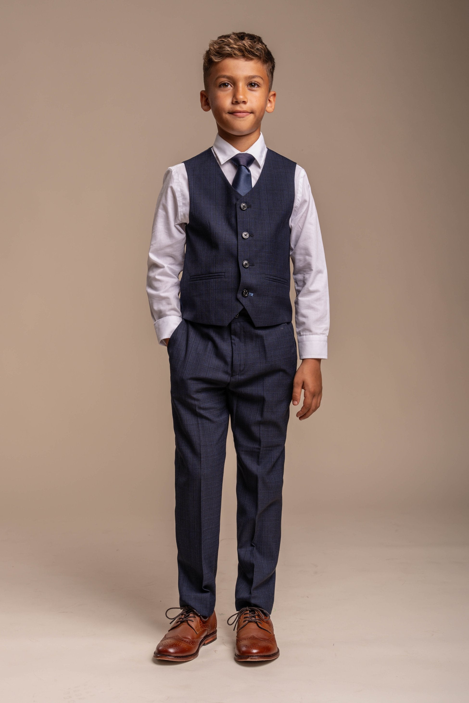 Boys Slim Fit Navy Suit - SEEBA - Navy Blue