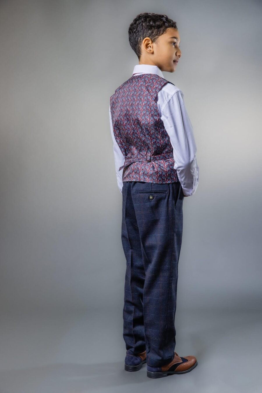 Boys Tweed Windowpane Check Tailored Fit Suit - Ryan Navy - Navy Blue