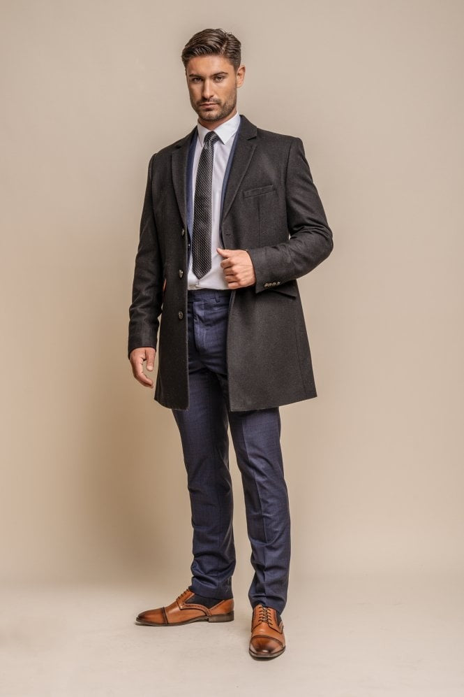 Men's Wool Midi Coat - ROMAN - Black