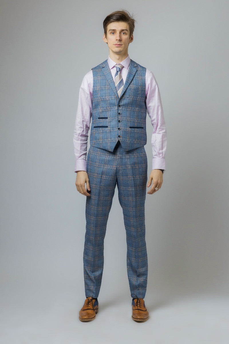 Men's Windowpane Retro Slim Fit Waistcoat LEVI BLUE - Blue