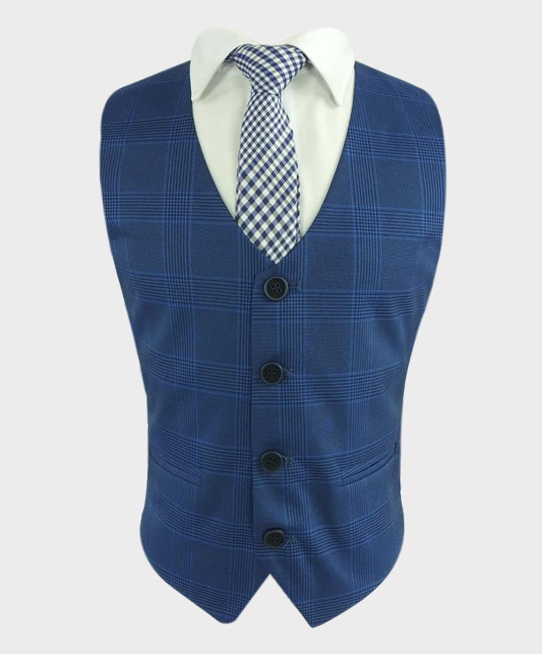 Boys Windowpane Check Tweed Tailored Fit Suit - Blue