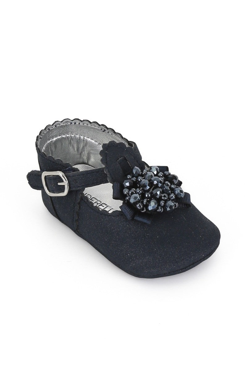 Baby Girls Pre-walker Shoes with Beaded Embellishmen - Navy Blue