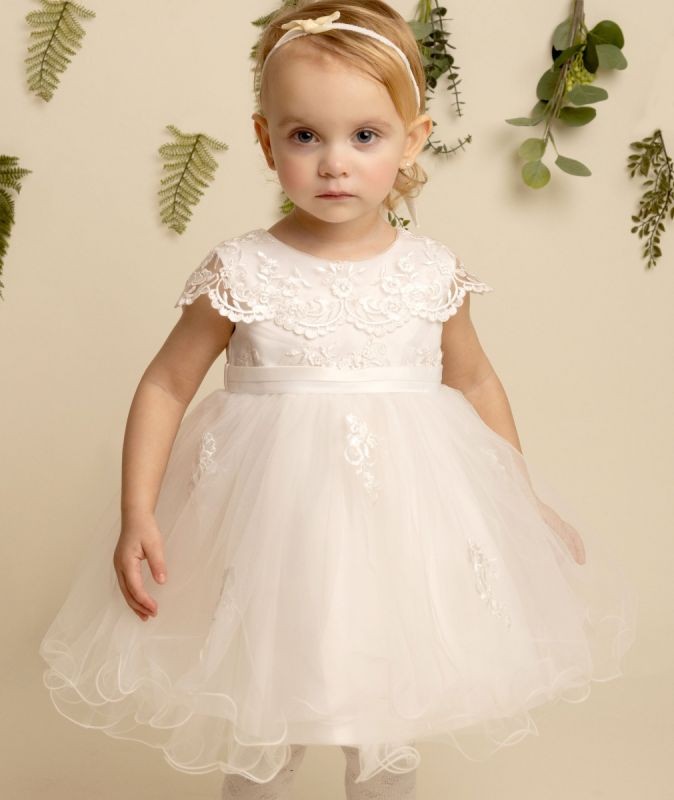 Baby Girls Christening Lace Cape Dress - FAY - Ivory