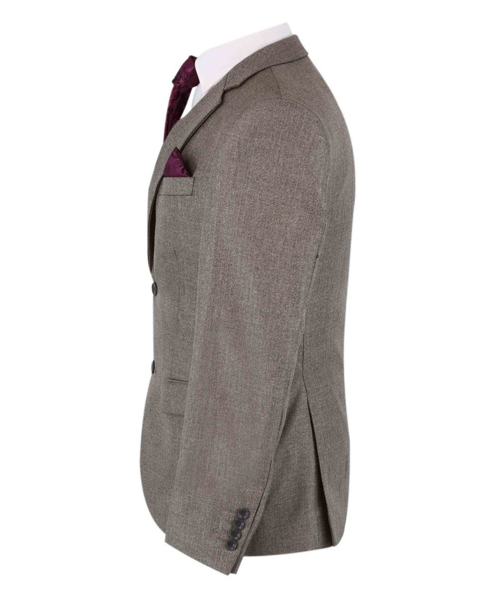 Men's Textured Tailored Fit Suit - ADRIAN - Dark Beige