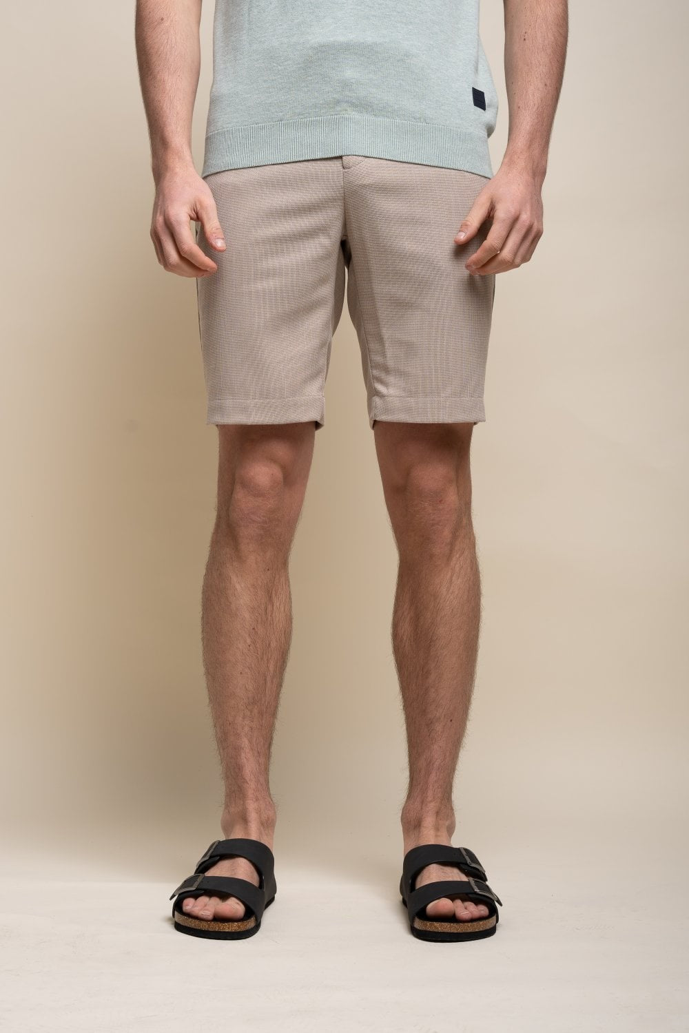 Men's Mid Rise Slim Fit Shorts- MIAMI - Beige