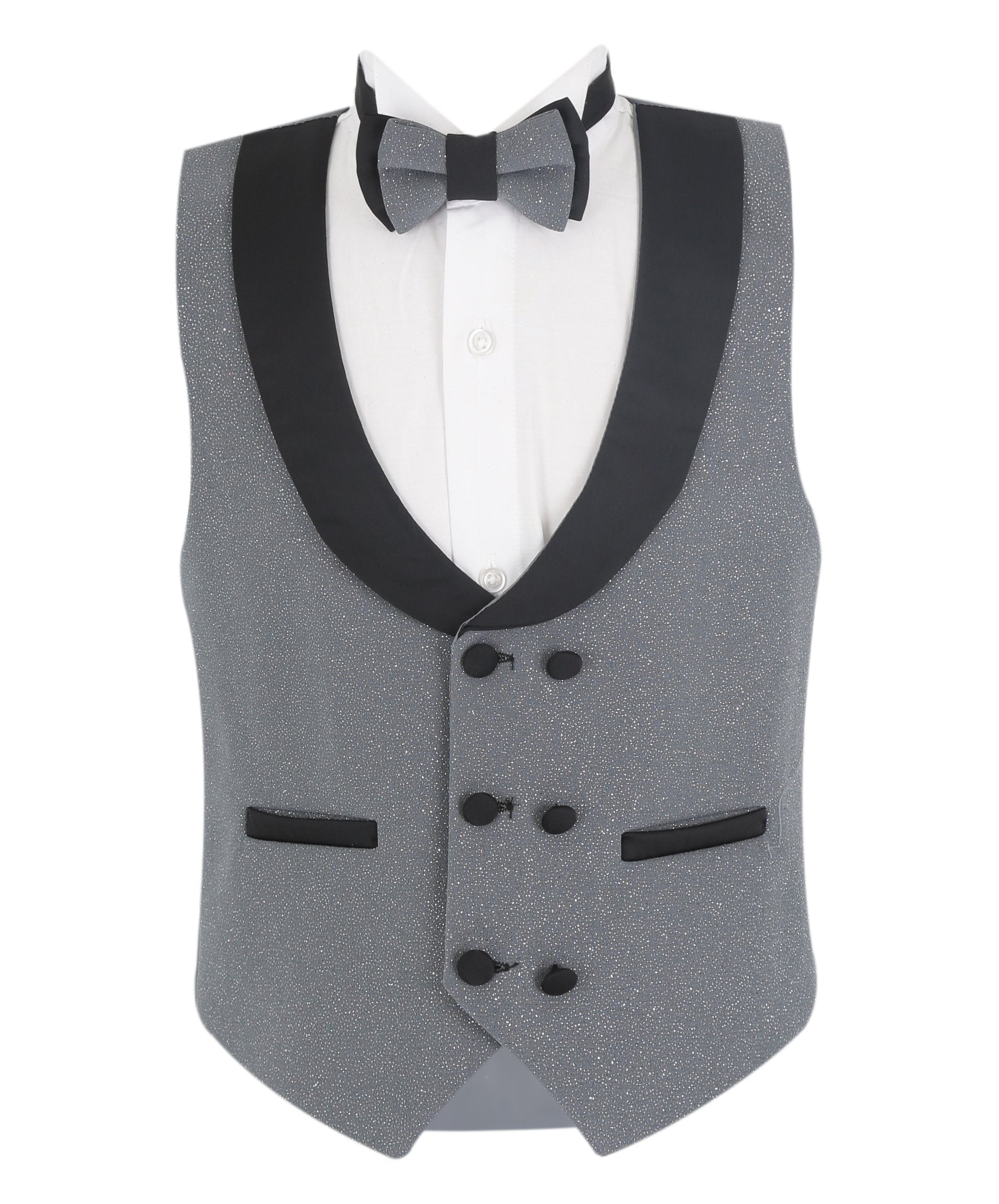 Boys Slim Fit Shimmer Tuxedo Suit - Grey