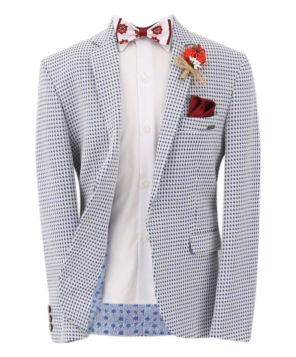 Boys Plaid Single Breasted Slim Fit Formal Blazer - Blue