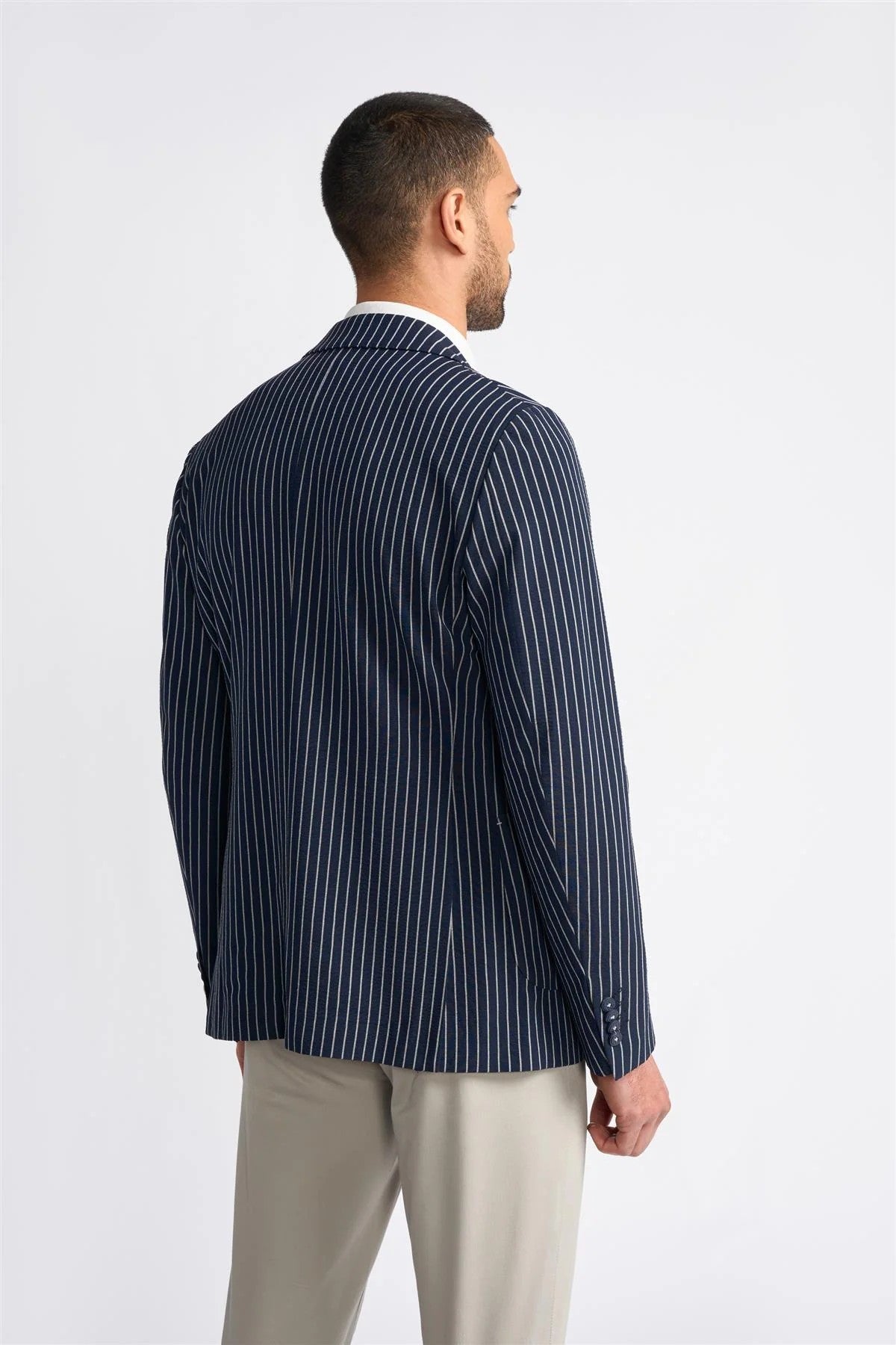 Men’s Slim Fit Pinstripe Navy Blazer - JULIAN - Navy Blue